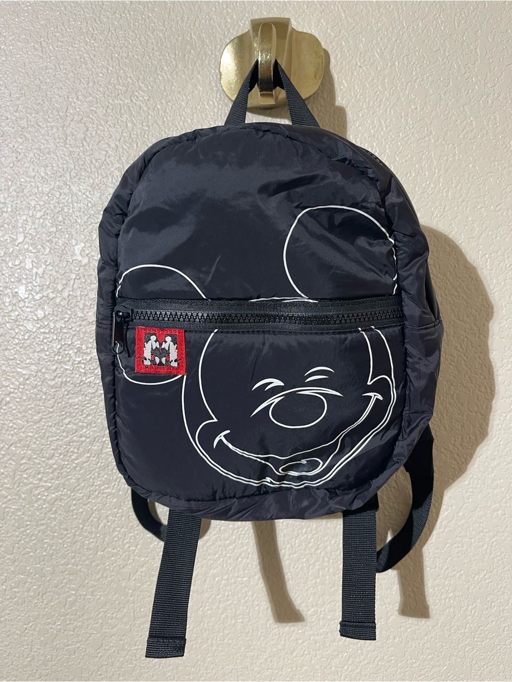 Zara Black Mini Backpack with White Mickey Line Graphic